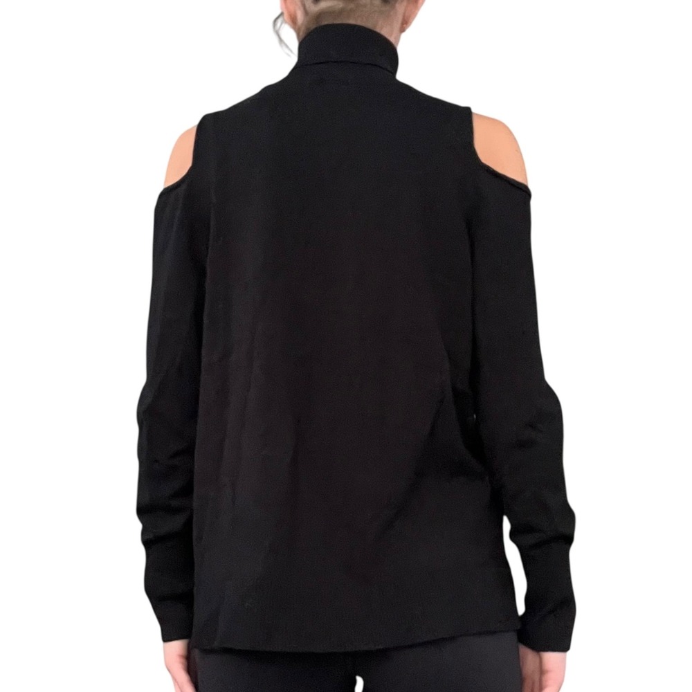 525 America Women Sz L Black Cold Shoulder Turtleneck Ribbed Knit Sweater Grunge - Picture 15 of 15